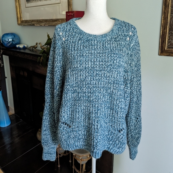 LOFT Sweaters - NEW LOFT Ann Taylor Women's XL Open Knit Detail Sweater Blue Marled Long Sleeve